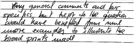 "Very superficial comments and few specifics, but kep to the question. Would have benefitted from some more examples to illustrate the broad points made."